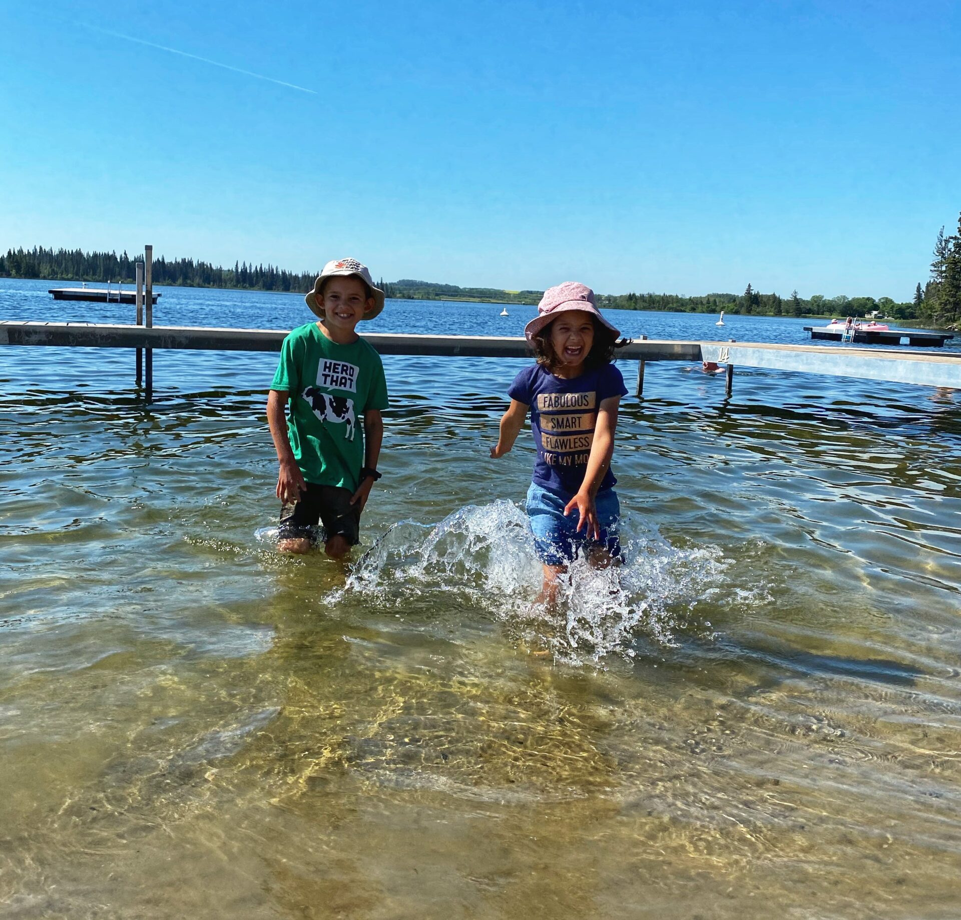 Kids playing in lake